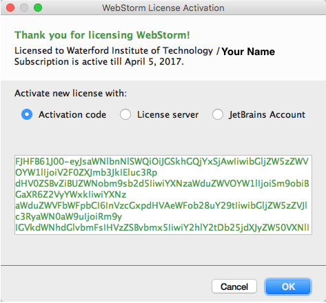 Figure 3: Register WebStorm